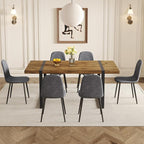 Dining Table Set for 6，Dinner Table Set for 6，71'' Dark Wood Kitchen Table and Suede Nap Fabic Chairs Set of 6，6 Chair Dining Table Set for Kitchen Dining Room