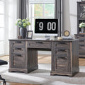 RedLemon 60" Executive Desk, Farmhouse Home Office Desk with Drawers, Charging Station, Keyboard Tray, File Drawer, Storage Cabinet, Wood Rustic Computer Writing Desk (Dark Rustic Oak)