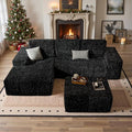 114" Glitter Cloud Sectional Couch with L-Shape Chaise & Ottoman, Modern Boneless Couches for Living Room, Fluffy Tufted Deep Seat Modular Sofa No Assembly (Black Sparkly Velvet,Left Facing)