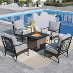 Sophia & William Patio Furniture Set with Fire Pit Table, 5 PCS Metal Outdoor Conversation Set Sofa Couch with Fire Pit Table, 4 Sofa Chairs for Outdoor Seating,Backyard,Porch(Grey)
