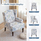 HUIMO Living Room Chair Upholstered High Back Armchair Retro Printed Wingback Chair in Linen for Bedroom & Study Comfy Accent Sofa Chair Reading Chair Holds 300lbs (Navy Blue) (1, Blue Floral)