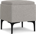 SIMPLIHOME Natasha 18 inch Wide Mid Century Square Mid Century Storage Ottoman with Tray in Cloud Grey Polyester Linen, Assembled, For the Living Room, Entryway and Family Room