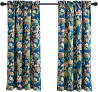 Lush Decor Dolores Light Filtering Window Panels, Pair, 52" W x 63" L, Navy & Multi - Toile Curtains - Floral Bird Print - Grandmillennial & French Country Curtains - Cottage & Maximalist Home Decor