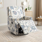 UIXE Swivel Rocker Manual Recliner Chairs Set of 2, Wingback Swivel Glider Fabric Nursery Reclining Sofa Chair, High Back Upholstered Arm Chair for Living Room Bedroom - Blue Plants