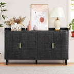 ORRD 4 Doors Storage Cabinet, 2 Tier Wooden Storage Organizer Cabinet with Adjustable Shelf, Sideboard Buffet Cabinets with Iron Curved Doors Accent Shoe Rack for Entryway Hallway Living Room (Black)