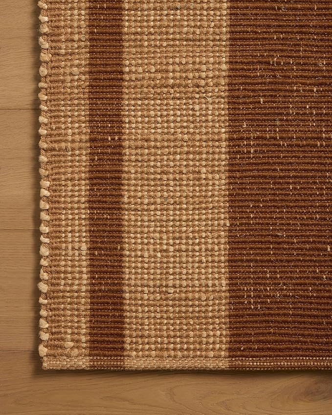 Loloi Leanne Ford Weatherstaff Collection WTS-04 Cinnamon/Natural 2'-3" x 3'-9" Accent Rug Jute, Striped, Neutral, Entryway, Mudroom, Bathroom, and Kitchen