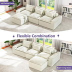 Hobestluk 120" Cloud Sectional Couch 3-Seater Sofa with Deep Seat Modular Sofa with Removable Cover Large Sofa Couch for Living Room (Beige, 3-Seater Sofa)