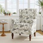 Accent Chair, Upholstered High Back Floral Armchair with Nailhead Trim & Wood Legs, Comfy Wingback Reading Single Sofa Chair for Small Spaces, Living Room, Bedroom ( Plants Beige Floral, Set of 2)
