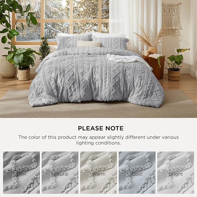 Bedsure Tufted Boho Comforter Set King Size - Light Grey Boho Bed Set, GentleSoft™ 3 Pieces Farmhouse Shabby Chic Embroidery Bedding, Gifts for Woman, Soft Jacquard King Comforter for All Seasons