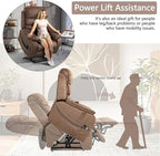Power Lift Recliner Chair for Adults Elderly Lay Flat Velvet Recliners with Massage Heating, Extended Footrest, Wireless Charging Device, USB Ports, Cup Holder, Lumbar Pillow