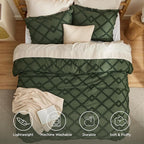 Bedsure Boho Comforter Set King - Olive Green Tufted King Size Comforter, 3 Pieces Farmhouse Shabby Chic Embroidery Bed Set, Soft Fluffy Geometric Pattern Bedding for All Seasons