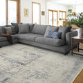 RUGGABLE Washable Vintage Area Rug – Kamran Blue Quartz 10x14, Stain-Resistant, Non-Slip – Large Machine Washable Rugs for Living Room, Bedroom, Hallway, Entryway & Office–with Cushioned Pad