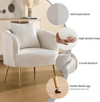 Art Leon Velvet Accent Chair, Upholstered Modern Single Sofa Chair, Comfy Barrel Chair with Golden Metal Legs for Living Room Bedroom, Off White