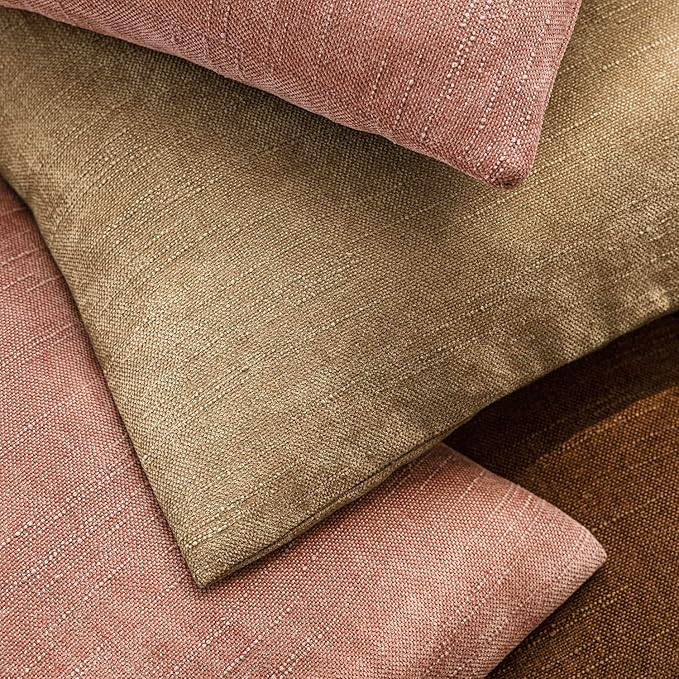 Foindtower Pack of 2 Textured Chenille Throw Decorative Pillow Covers Square Accent Solid Cushion Cover Neutral Farmhouse Pillow Case for Couch Sofa Bedroom Living Room 24x24 Inch,Dusty Pink