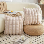 Neelvin Beige Faux Fur Cozy Soft Plaid Decorative Throw Pillow Covers 22x22 inch Set of 2,Velvet Pillowcase Cushion Case for Sofa Couch