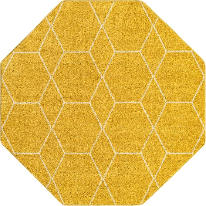 Unique Loom Trellis Frieze Collection Area Rug - Geometric (5' Octagon, Yellow/ Ivory)
