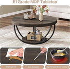 Tribesigns Round Coffee Table, 31.7" Wooden 2-Tier Circle Coffee Table with Storage Shelves, Modern Accent Cocktail Table Center Table for Living Room, Grey