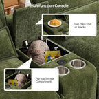 U Shaped Sectional Sofa with Storage Console, Cup Holders & USB Ports, Small Modular Cloud Couch with Deep Seats, Modern Comfy Living Room Sofa for Apartment, Chenille Green
