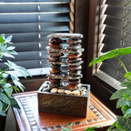 Alpine Corporation TT8002 Indoor/Outdoor Tabletop Stacked Rocks Eternity Fountain, Modern Rocks Tabletop Fountain 12", Brown