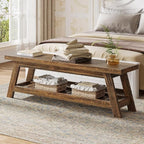 Tribesigns 55" Large Wood Entryway Bench with Shoe Storage, 2-Tier Rustic Brown Narrow Hallway Foyer Seating Bench with Open Shelves for Entryway, Bedroom, Mudroom