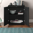 Henn&Hart 28" Fluted Wooden Accent Cabinet, Modern Ribbed Sideboard Buffet Cabinet with 2 Doors and an Adjustable Shelf for Living Room, Dining Room, Bedroom or Entryway, Black Grain