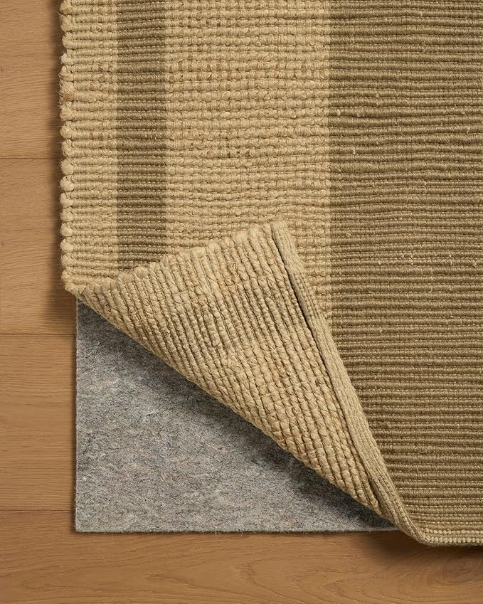 Loloi Leanne Ford Weatherstaff Collection WTS-03 Natural/Olive 8'-6" x 11'-6" Area Rug Jute, Striped, Neutral, Living Room, Bedroom, Dining Room