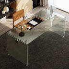 53.14" Modern Tempered Glass Executive Desk with Drawer, Black Wood Finish and Tempered Glass Legs – Minimalist Stylish Workstation Table for Home Office (Transparent Glass Desk)