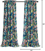 Lush Decor Dolores Light Filtering Window Panels, Pair, 52" W x 95" L, Navy & Multi - Floral Curtains for Bedroom - Vintage Curtains - Coquette Room Decor