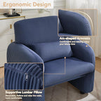 Corduroy Fabric Accent Chairs Set of 2, Modern Upholstered Living Room Chairs with Lumbar Pillow, Wide Comfy Leisure Armchair for Bedroom, Office, Reading, Blue