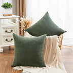 GAWAMAY Decorative Square Throw Pillow Covers 22"x22" Inch Set of 2, Super Soft Chenille Pillows Farmhouse Pillowcase for Living Room Bedroom Sofa Couch Cushion Cover Dark Green 55x55cm (No Insert)