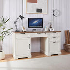 60" Farmhouse Executive Desk with Charging Station,Home Office Desk with 4 Drawers & 1 Cabinet&1 File Cabinet,Main Drawer with Lock,Wood Desk for Office and Home