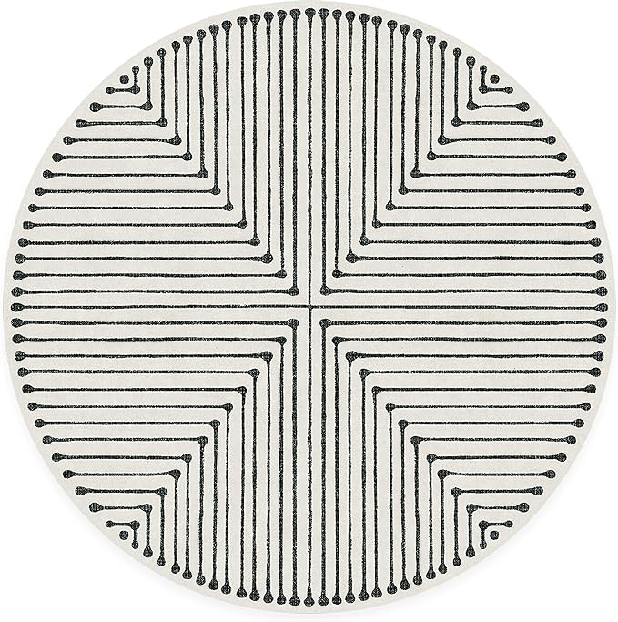 RUGGABLE x Jonathan Adler Machine Washable Area Rug – Inkdrop Black & Ivory 6 ft Round, Stain-Resistant, Non-Slip – Medium Rugs for Living Room, Bedroom, Hallway, Entryway & Office–with Standard Pad