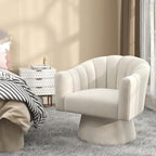 Swivel Accent Chair Set of 2, Upholstered Velvet 360° Swivel Barrel Chair for Living Room Overstuffed Bouncle Reading Chair Round Armchair for Bedroom,Vanity,Office (Beige)