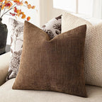 Foindtower Set of 2 Soft Textured Chenille Throw Decorative Pillow Covers Square Accent Solid Cushion Cover Cozy Neutral Farmhouse Pillow Case for Couch Sofa Bedroom Living Room 16x16 Inch,Dark Bronze