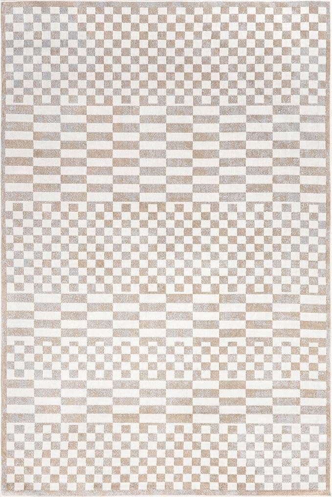 nuLOOM Nikita Checkered 4x6 Machine Washable Area Rug for Living Room Bedroom Dining Room Kitchen, Beige/Ivory