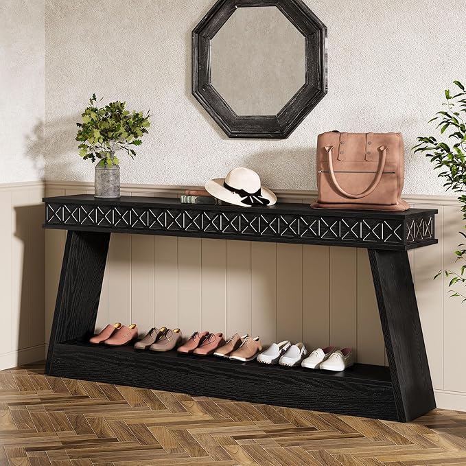 Tribesigns Modern Console Table, 71-Inch Extra Long Entryway Table with Storage, 2-Tier Narrow Sofa Table Behind Couch, Farmhouse Wooden Accent Table for Living Room, Hallway, Foyer, Black