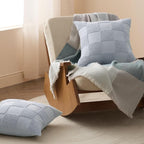 Double Stitch 100% Cotton Throw Pillow Covers - Checkered Tufted Boho Decorative Pillow Covers 20x20, Made in India, Square Cushion Case, Modern Home Decor for Couch, Sofa, Living Room, Arctic Blue