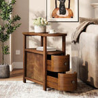 LITTLE TREE Solid Wood End Table Set 2 with 2 Drawers & Open Shelf, No Assembly Required Side Table for Living Room, Vintage Brown Couch Side Tables, Slim Bedside Table Nightstand for Bedroom