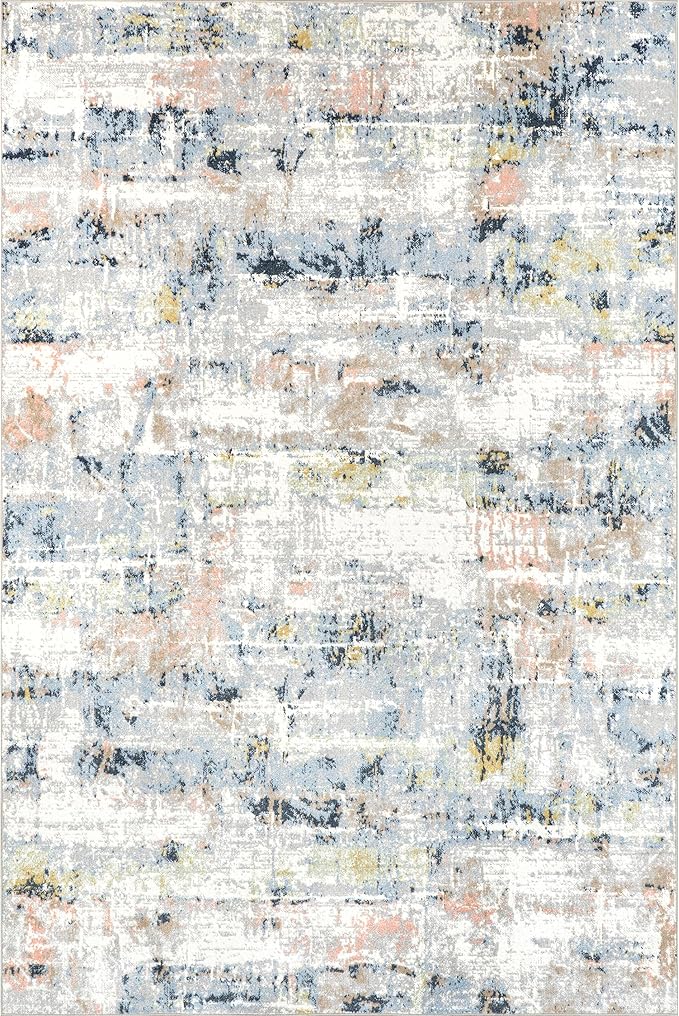 nuLOOM Aaliyah Abstract 2'6" x 12' Machine Washable Runner Rug for Living Room Bedroom Dining Room Entryway Hallway Kitchen, Blue Multicolor/Ivory