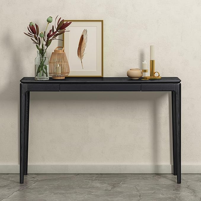 NTC Mingle 47-Inch Console Table, Modern Solid Wood Entryway Table with Hidden Drawer, Waterproof & Heat Resistant, Narrow Table for Hallway, Living Room & Foyer, Burnt Black