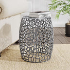 Christopher Knight Home Helast Aluminium Side Table, 14.00'' W Round Sofa Side Table, Modern Indoor Accent Table for Living Room Bedroom Home Office, Abstract Hollow, Silver