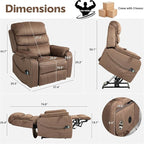 Power Lift Recliners Chairs for Elderly Adults Lay Flat Recliner with Heat & Massage, Wireless Charging Device, USB Ports, Cup Holder, Lumbar Pillow, 400Lbs (Grainy Fibric,Caramel Brown)