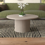 Henn&Hart 32" Fluted Round Wood Pedestal Low-Profile Coffee Table for Living Room, Family Room, Office, or Apartment, Alder White
