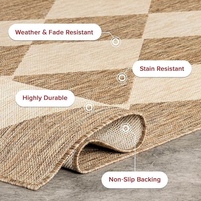 nuLOOM 6' 7" x 9' Outdoor Performance Area Rug, Stain Resistant, Weather Resistant, High Traffic, Patio, Balcony, Outside, Sabina Brown