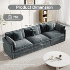Modular Sectional Sofa, 111.5 Inch I-Shaped Cloud Sofa with Deep Seat Chenille Sofa with Cushions, Three-Self Sectional Sofa for Living Room Apartment,Gray