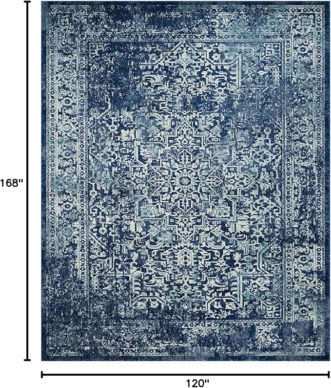 SAFAVIEH Area Rug 10x14 - Evoke Collection - Large - Navy & Ivory, Distressed Design, Non-Shedding & Easy to Clean, Ideal for Living Room, Bedroom, Dining Space (EVK256A)