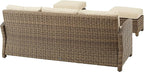Crosley Furniture Bradenton 3-Piece Outdoor Sofa Patio Furniture Set, Wicker Conversation Sets for Porch, Brown with Sand Cushions