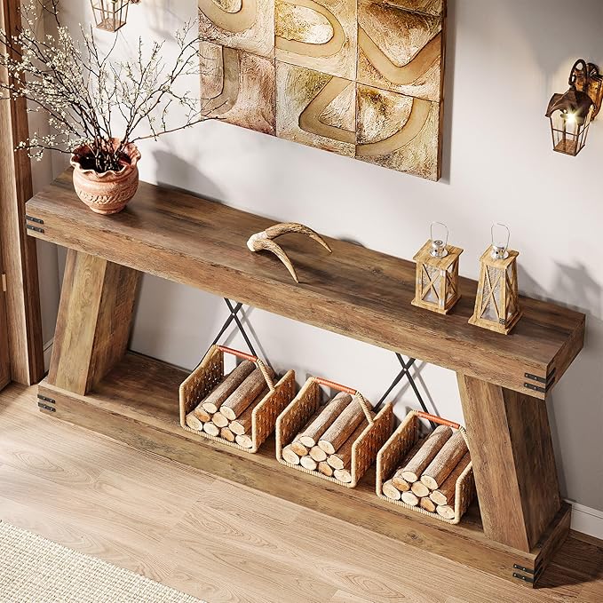 Tribesigns 70.9" Farmhouse Console Table, Long Sofa Table Behind Couch with Storage, Narrow Wooden Console Station, Industrial Rustic Entryway Furniture for Hallway, Entry, Living Room, Brown