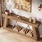Tribesigns 70.9" Farmhouse Console Table, Long Sofa Table Behind Couch with Storage, Narrow Wooden Console Station, Industrial Rustic Entryway Furniture for Hallway, Entry, Living Room, Brown