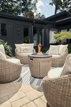 Signature Design by Ashley Danson Outdoor Lounge Chair with Cushion and 360-Degree Swivel, Set of 2, UV-Resistant Performance Fabric and Resin Wicker, Light Brown
